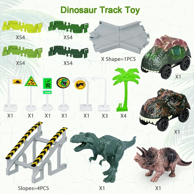 Alt view image 2 of 7 - Dinosaur Toys, Create A Dinosaur World Road Race, Dinosaur Track Toys | Flexible Track Playset, 2 pcs Cool Dinosaur Car, Dinosaur Race Car Track for 3 4 5 6 Year & Up Old Boy Girls Best Gift