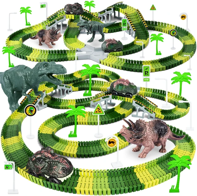 Main image of Dinosaur Toys, Create A Dinosaur World Road Race, Dinosaur Track Toys | Flexible Track Playset, 2 pcs Cool Dinosaur Car, Dinosaur Race Car Track for 3 4 5 6 Year & Up Old Boy Girls Best Gift