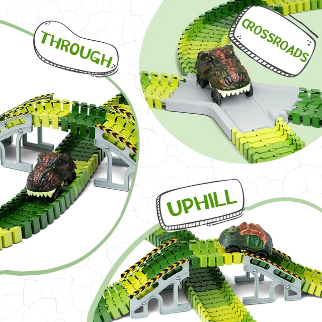 Alt view image 4 of 7 - Dinosaur Toys, Create A Dinosaur World Road Race, Dinosaur Track Toys | Flexible Track Playset, 2 pcs Cool Dinosaur Car, Dinosaur Race Car Track for 3 4 5 6 Year & Up Old Boy Girls Best Gift