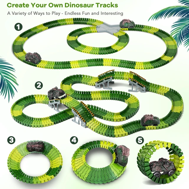 Alt view image 3 of 7 - Dinosaur Toys, Create A Dinosaur World Road Race, Dinosaur Track Toys | Flexible Track Playset, 2 pcs Cool Dinosaur Car, Dinosaur Race Car Track for 3 4 5 6 Year & Up Old Boy Girls Best Gift