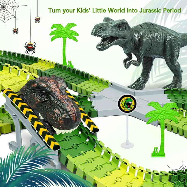 Alt view image 5 of 7 - Dinosaur Toys, Create A Dinosaur World Road Race, Dinosaur Track Toys | Flexible Track Playset, 2 pcs Cool Dinosaur Car, Dinosaur Race Car Track for 3 4 5 6 Year & Up Old Boy Girls Best Gift