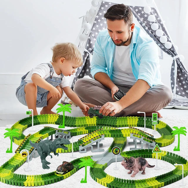 Alt view image 7 of 7 - Dinosaur Toys, Create A Dinosaur World Road Race, Dinosaur Track Toys | Flexible Track Playset, 2 pcs Cool Dinosaur Car, Dinosaur Race Car Track for 3 4 5 6 Year & Up Old Boy Girls Best Gift