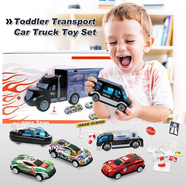 Alt view image 3 of 7 - Toddler Toys for 3-4 Year Old Boys,Large Transport Cars Carrier Set Truck Toys with 12 Die cast Vehicles Truck Toys Cars,Ideal Christmas Easter Gifts Toys for Kids Age 3-7