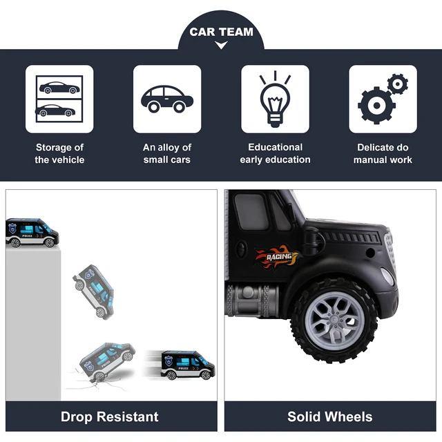 Alt view image 6 of 7 - Toddler Toys for 3-4 Year Old Boys,Large Transport Cars Carrier Set Truck Toys with 12 Die cast Vehicles Truck Toys Cars,Ideal Christmas Easter Gifts Toys for Kids Age 3-7
