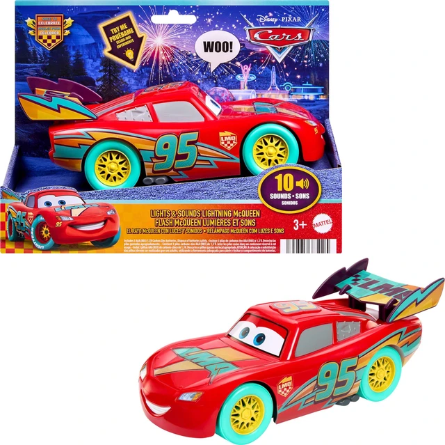 Main image of Disney and Pixar Cars Race to Celebrate Lightning McQueen | With Lights & Sounds, Large-Scale Toy Vehicle with 10 Different Special Effects