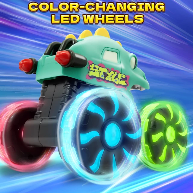 Alt view image 2 of 7 - Green Dino Monster Truck LED Light-Up Press and Go Toy Car | Dinosaur Truck with Flashing Wheels and Chomping Mouth for Boys and Girls Birthady Gifts for Kids Toddlers Age 2 3 4 5 6 7 8