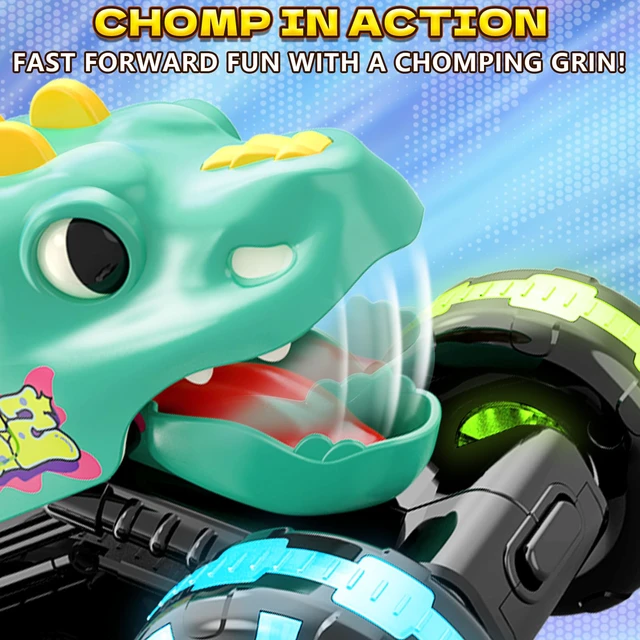 Alt view image 4 of 7 - Green Dino Monster Truck LED Light-Up Press and Go Toy Car | Dinosaur Truck with Flashing Wheels and Chomping Mouth for Boys and Girls Birthady Gifts for Kids Toddlers Age 2 3 4 5 6 7 8