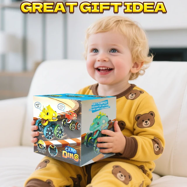 Alt view image 7 of 7 - Green Dino Monster Truck LED Light-Up Press and Go Toy Car | Dinosaur Truck with Flashing Wheels and Chomping Mouth for Boys and Girls Birthady Gifts for Kids Toddlers Age 2 3 4 5 6 7 8