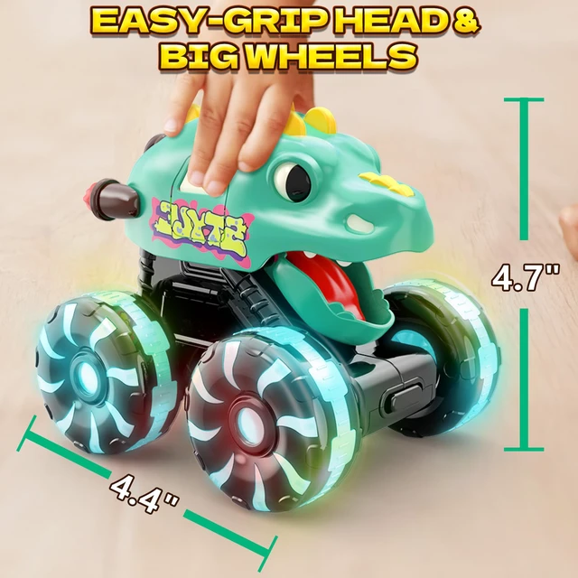 Alt view image 6 of 7 - Green Dino Monster Truck LED Light-Up Press and Go Toy Car | Dinosaur Truck with Flashing Wheels and Chomping Mouth for Boys and Girls Birthady Gifts for Kids Toddlers Age 2 3 4 5 6 7 8