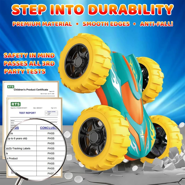 Alt view image 4 of 7 - Car Toys for Ages 3-5 Boys, Double-Sided 360° Flip Stunt Car Baby Toy | Push and Go Monster Truck Toys for 3 4 5 Year Old Kids, Sturdy 4WD Cars Toddler Boy Toy, Easter Birthday Gifts for Boys Girls