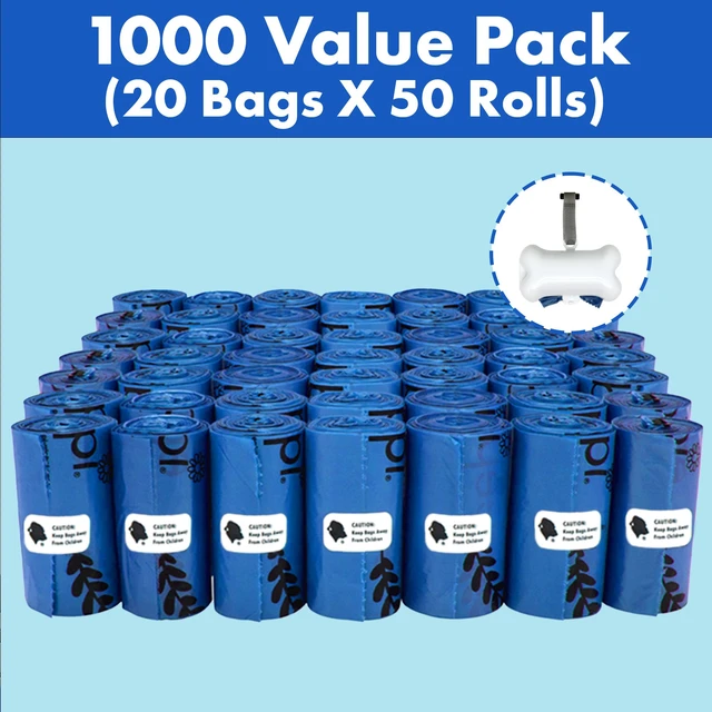 Alt view image 2 of 7 - 1000 Dog Poop Waste Bags with Dispenser and Leash Tie, 9" x 13", Blue, 1000 Count