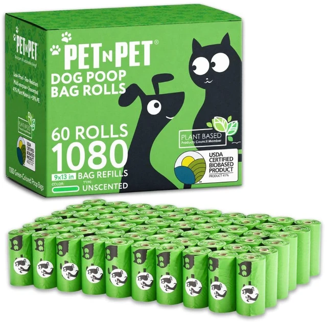 Main image of Poop Bags for Dogs, 1080 Count, Plant Based, Unscented, Green | USDA Certified, 41%, Doggy, Leak-Proof, Refill, Waste, Tear-Resistant, Easy-Tear Design, dog waste bags