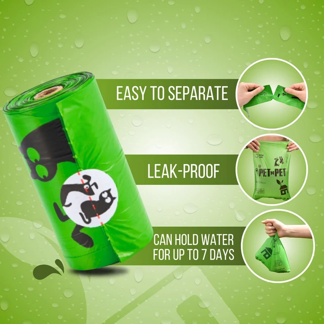 Alt view image 3 of 6 - Poop Bags for Dogs, 1080 Count, Plant Based, Unscented, Green | USDA Certified, 41%, Doggy, Leak-Proof, Refill, Waste, Tear-Resistant, Easy-Tear Design, dog waste bags