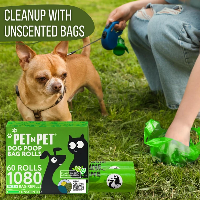 Alt view image 6 of 6 - Poop Bags for Dogs, 1080 Count, Plant Based, Unscented, Green | USDA Certified, 41%, Doggy, Leak-Proof, Refill, Waste, Tear-Resistant, Easy-Tear Design, dog waste bags