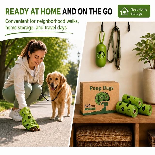 Alt view image 4 of 7 - Dog Poop Bag Biodegradable 540 Count Dog Waste Bags with Dispenser Scented | Clean Pickup No Mess No Leaks Strong Large 9x13 inch Waste Refill Bags for Daily Dog Walks, Cat Litter Outdoor Travel