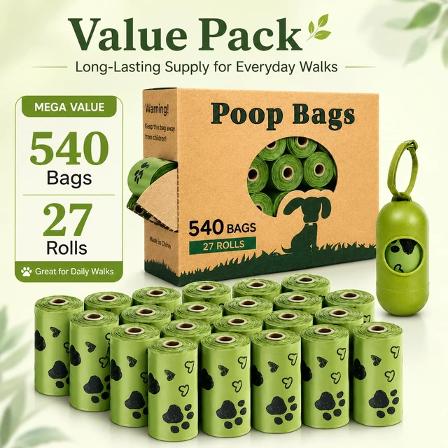 Alt view image 7 of 7 - Dog Poop Bag Biodegradable 540 Count Dog Waste Bags with Dispenser Scented | Clean Pickup No Mess No Leaks Strong Large 9x13 inch Waste Refill Bags for Daily Dog Walks, Cat Litter Outdoor Travel