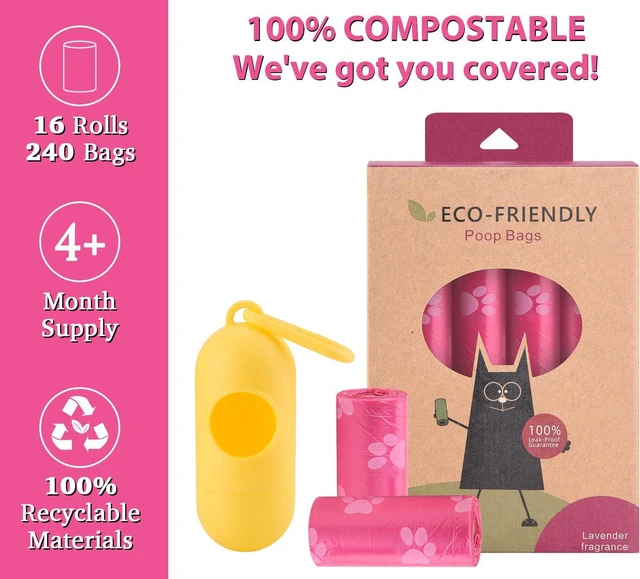 Alt view image 2 of 7 - Dog Poo Bags with Holder-240 Large Poop Bags, Corn Starch Blended Bag, Extra Thick Strong Leak Proof Waste Bag for Dogs (Pink)