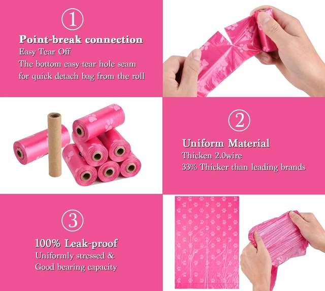 Alt view image 3 of 7 - Dog Poo Bags with Holder-240 Large Poop Bags, Corn Starch Blended Bag, Extra Thick Strong Leak Proof Waste Bag for Dogs (Pink)