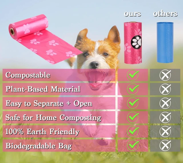 Alt view image 6 of 7 - Dog Poo Bags with Holder-240 Large Poop Bags, Corn Starch Blended Bag, Extra Thick Strong Leak Proof Waste Bag for Dogs (Pink)