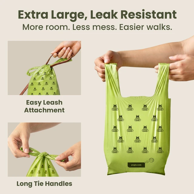 Alt view image 2 of 7 - Large Dog Poop Bags with Handles, Fresh Scent, Extra Thick, 300 Bags | Leak-proof dog waste bags with easy-tie handles. Flat-packed and ready to grab from the box