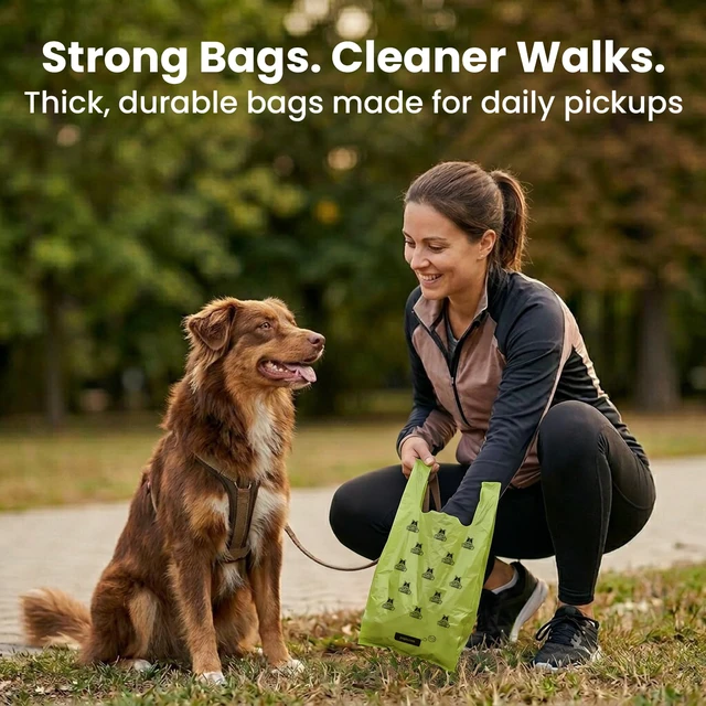 Alt view image 3 of 7 - Large Dog Poop Bags with Handles, Fresh Scent, Extra Thick, 300 Bags | Leak-proof dog waste bags with easy-tie handles. Flat-packed and ready to grab from the box