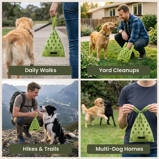 Alt view image 5 of 7 - Large Dog Poop Bags with Handles, Fresh Scent, Extra Thick, 300 Bags | Leak-proof dog waste bags with easy-tie handles. Flat-packed and ready to grab from the box