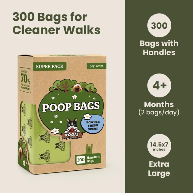 Alt view image 6 of 7 - Large Dog Poop Bags with Handles, Fresh Scent, Extra Thick, 300 Bags | Leak-proof dog waste bags with easy-tie handles. Flat-packed and ready to grab from the box