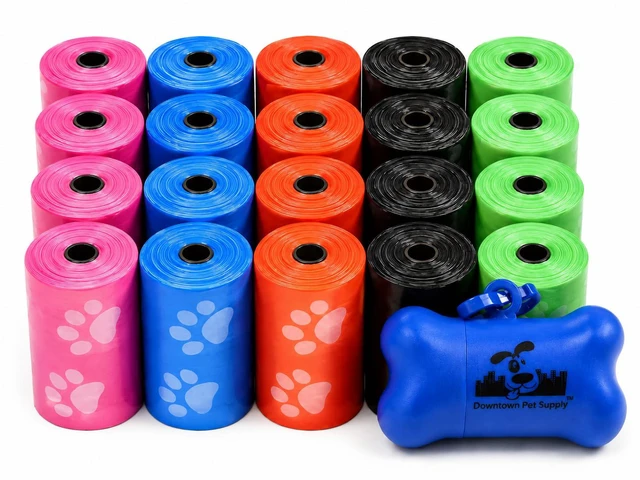 Main image of Poop Bags for Dogs with Dispenser, 500 Count - Leak-Proof Dog Waste Bags and Bone-Shaped Dog Poop Bags Holder for Leash - Rainbow with Paw Prints, 12.5" x 8.5"