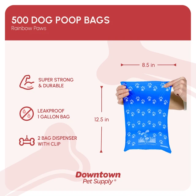 Alt view image 2 of 7 - Poop Bags for Dogs with Dispenser, 500 Count - Leak-Proof Dog Waste Bags and Bone-Shaped Dog Poop Bags Holder for Leash - Rainbow with Paw Prints, 12.5" x 8.5"