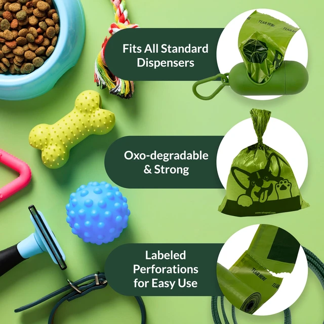 Alt view image 4 of 7 - Biodegradable Dog Poop Bags w/Holder (1200 Count - 80 Rolls Bulk) | Leash Clip Dispenser | 9x13" Large Dog Bags for Poop | Green Eco-Friendly Oxobiodegradable Waste Disposal Refills (Unscented)