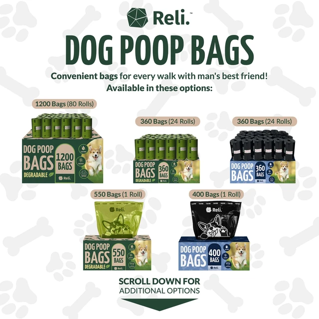Alt view image 7 of 7 - Biodegradable Dog Poop Bags w/Holder (1200 Count - 80 Rolls Bulk) | Leash Clip Dispenser | 9x13" Large Dog Bags for Poop | Green Eco-Friendly Oxobiodegradable Waste Disposal Refills (Unscented)