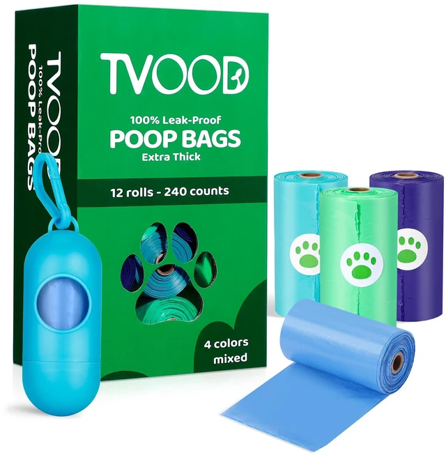Main image of Dog Poop Bags Rolls 240 Count Leakproof 4 Color for Mess-Free Pickup | Unscented Thick Pet Waste Bags with Dispenser for Clean Hands During Daily Walks Parks Sidewalks and Backyard Cleanup