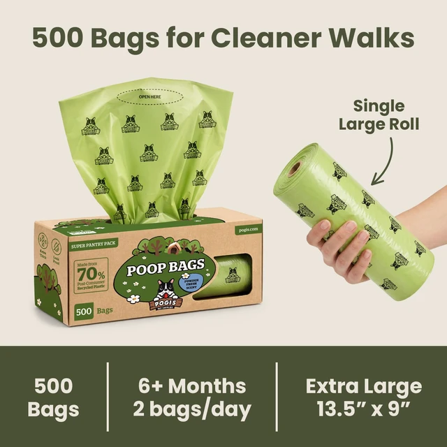 Alt view image 6 of 7 - Large Dog Poop Bags, Single Roll, Fresh Scent, Leak-Proof, 500 Bags | Thick, strong dog waste bags. Easy to tear off and open for quick cleanup