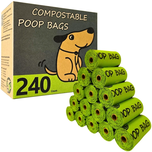 Main image of Certified Compostable Dog Poop Bag Rolls, Landfill friendly Doggie Poop Bags, Vegetable-Based, ASTM D6400, Unscented, Extra Thick, Leak Proof, Size 9 x 13 Inches, Refills 240 Counts