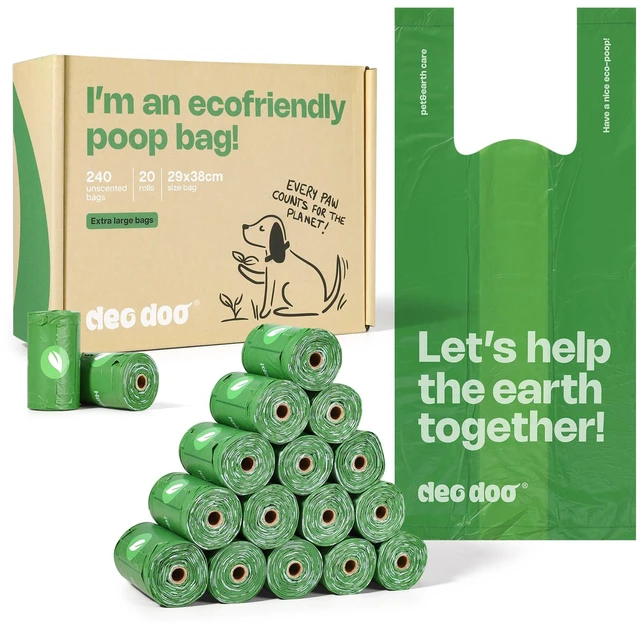 Main image of Dog Poop Bags with Handles, 240 Count Large Size, Extra Thick and Leak Proof Refill Rolls for Doggie Waste, Easy Tie and Cleanup, Unscented