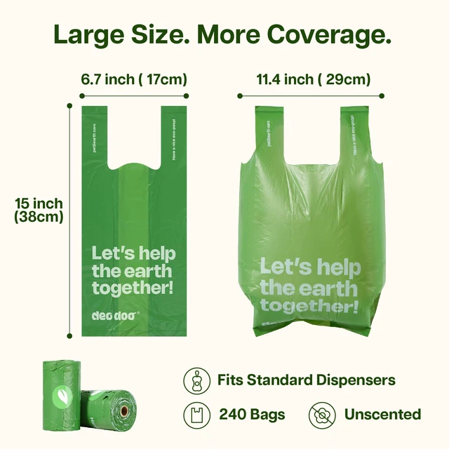 Alt view image 4 of 7 - Dog Poop Bags with Handles, 240 Count Large Size, Extra Thick and Leak Proof Refill Rolls for Doggie Waste, Easy Tie and Cleanup, Unscented