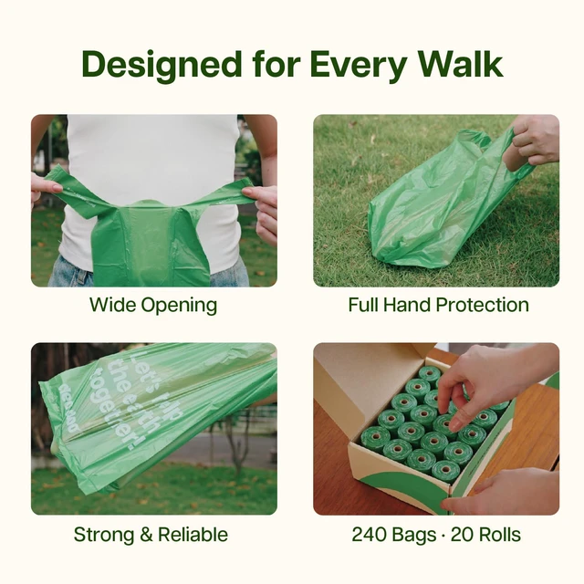 Alt view image 6 of 7 - Dog Poop Bags with Handles, 240 Count Large Size, Extra Thick and Leak Proof Refill Rolls for Doggie Waste, Easy Tie and Cleanup, Unscented
