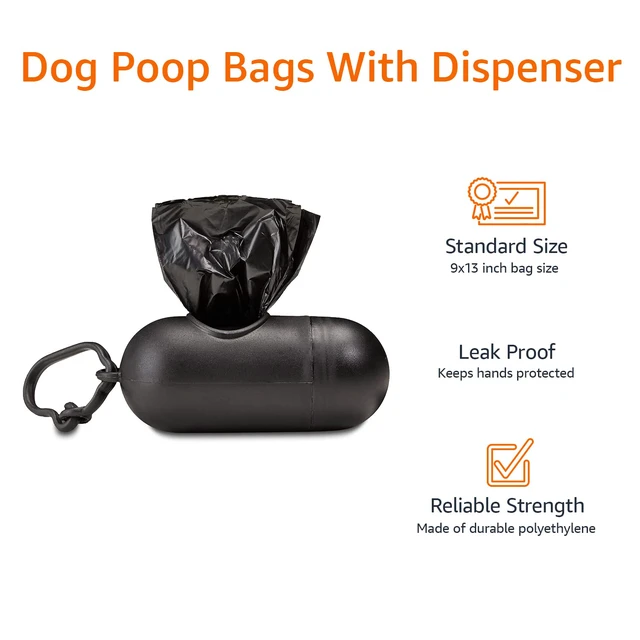 Alt view image 4 of 5 - Dog Poop Leak Proof Bags with Dispenser and Leash Clip, Unscented, 13" x 9", 900 Count (60 Rolls)