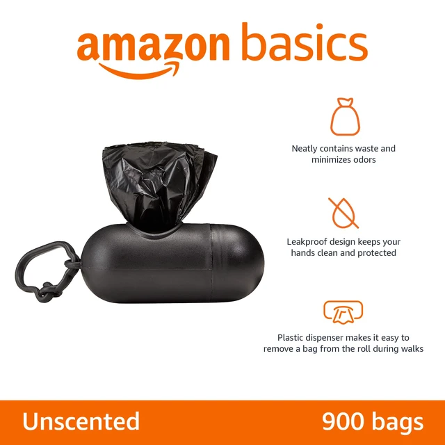 Alt view image 2 of 5 - Dog Poop Leak Proof Bags with Dispenser and Leash Clip, Unscented, 13" x 9", 900 Count (60 Rolls)