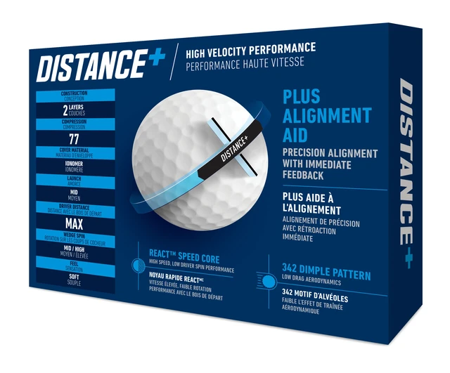 Alt view image 2 of 3 - Distance+ Golf Balls, High-Velocity Performance, React Speed Core, Extended Flight Dimple Pattern, 12 Count, White
