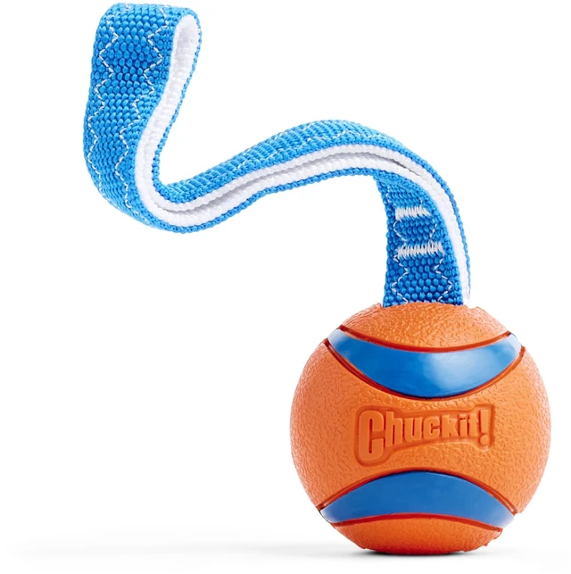 Main image of Ultra Tug Dog Toy, Durable Nylon Cord Handle, Large 3-in | Ultra Ball on a Tug-of-War Handle Offers Fetch and Tug Play for Large Breeds 60-100 lbs in Orange and Blue