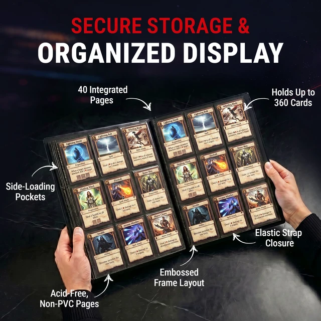 Alt view image 3 of 7 - Pokemon Card Binder 9 Pocket Full-View with Poke Ball Design | Holds 360 Sleeved Cards with Side-Loading Pockets, Elastic Strap Closure, and 40 Integrated Pages for Organized Storage