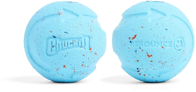 Main image of Rebounce Ball Dog Toy, Medium 2.5 Inch, for Dogs 20-60 lbs, Blue | Bouncy rubber build, unpredictable bounce pattern, durable outdoor construction, pack of 2 balls, great for playtime today