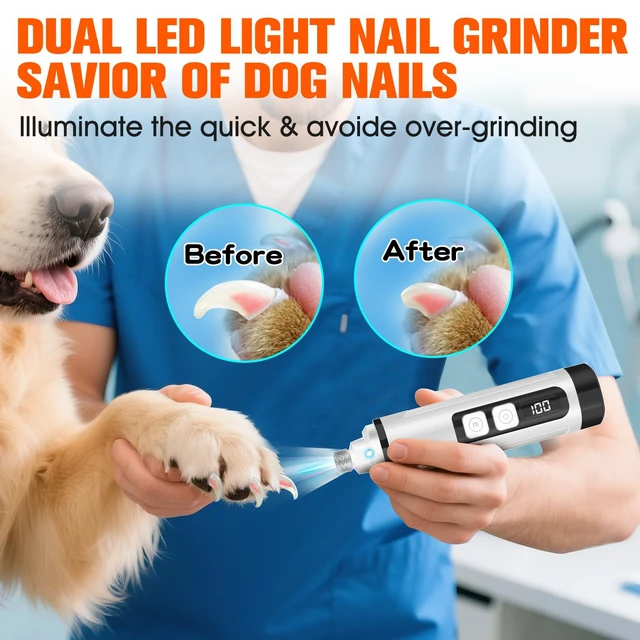 Alt view image 2 of 7 - Dog Nail Trimmers Ultra Quiet Electric Pet Dog Nail Clippers Cat Nail Clipper with Led Lights Nail Grinder High Speed Nail File Electric Clippers for Grooming Small, Medium (White)