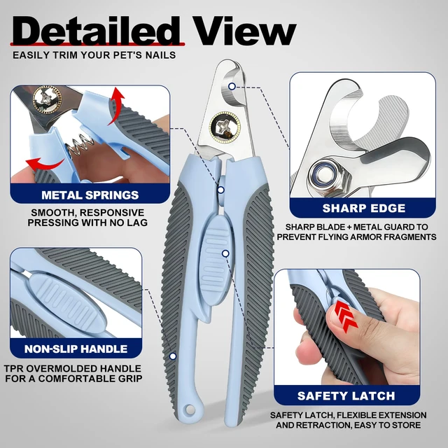 Alt view image 3 of 6 - Blue Large Dog Nail Clipper with Guard Dog Toenail Clippers | Stainless Steel Blade,TPR Overmolded Non-Slip Handle,Cat Nail Clipper with Guard,Cat Claw Clipper,Pet Nail Trimmer