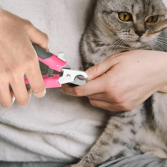 Alt view image 4 of 4 - Pet Nail Clippers U07.3, Professional Claw Trimmer, Scissor for Cats, Dogs, Puppies, Kittens, Hamsters, Rabbits and Small Animals, Sharp, Safe, M, Grey/Pink