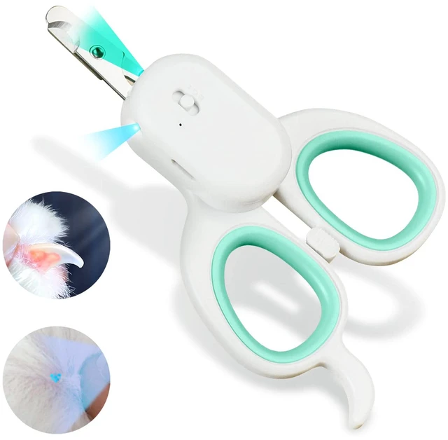 Main image of Cat Nail Clipper with LED Light, Safe & Precise for Cats & Kittens | Pet nail trimmer with -U-V light, sharp angled blade, and USB charging for rabbits, guinea pigs, and small dogs