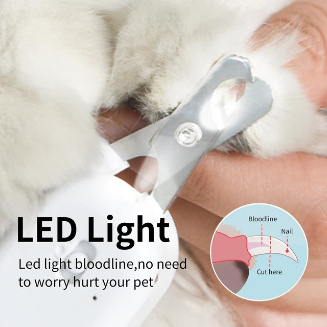Alt view image 2 of 7 - Cat Nail Clipper with LED Light, Safe & Precise for Cats & Kittens | Pet nail trimmer with -U-V light, sharp angled blade, and USB charging for rabbits, guinea pigs, and small dogs