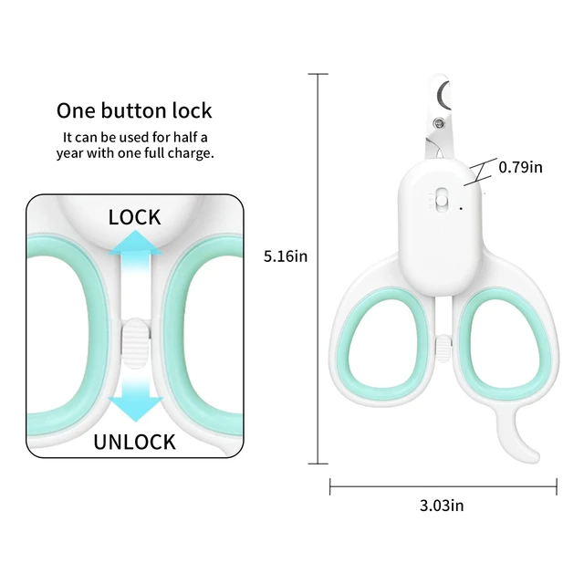 Alt view image 6 of 7 - Cat Nail Clipper with LED Light, Safe & Precise for Cats & Kittens | Pet nail trimmer with -U-V light, sharp angled blade, and USB charging for rabbits, guinea pigs, and small dogs