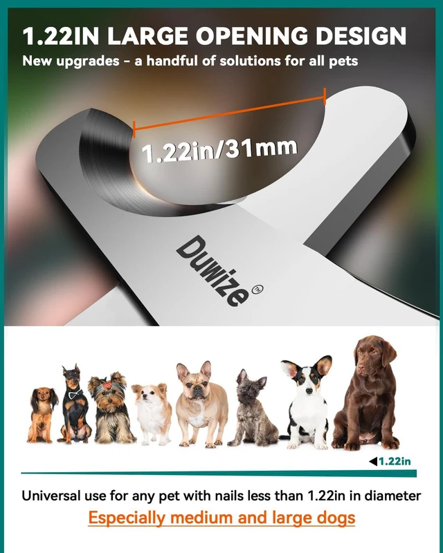 Alt view image 2 of 7 - Dog Nail Clippers - All Steel Material, 1.22-Inch Large Opening, Built-in Spring, No Fur Pinch, for Medium to Large Dogs and Cats, Professional Pet Nail Trimmers, With Free Nail File (Polished)